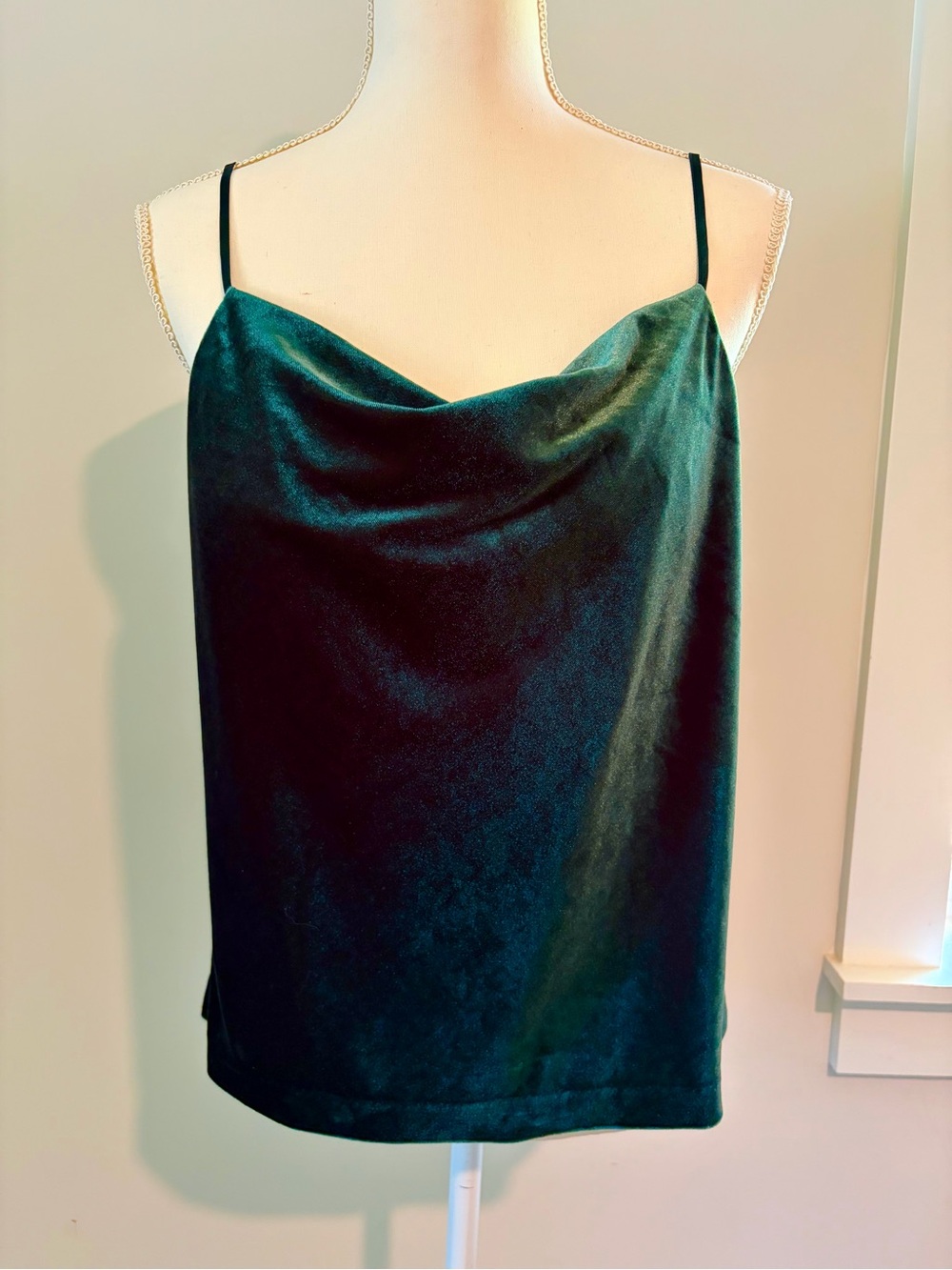 Banana Republic Velvet Cowl Neck Spaghetti Strap Tank - Emerald Green